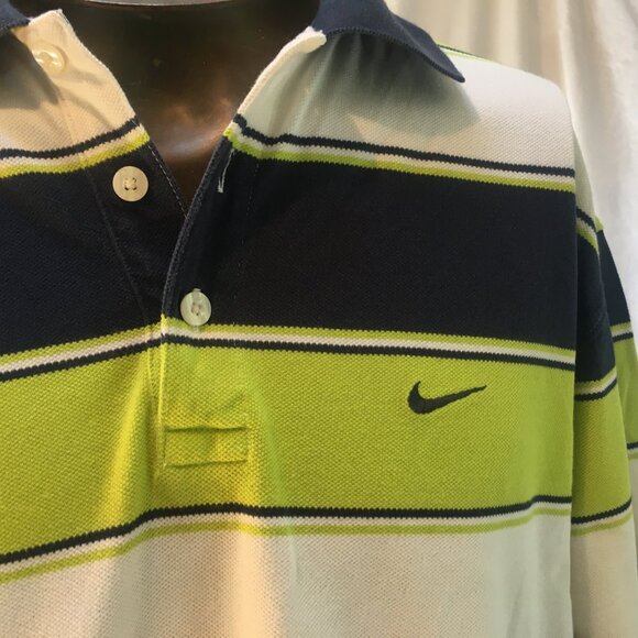 Nike Polo Shirt Men Sz L Short Sleeve Multicolor Striped 100% Cotton Blue Green - Picture 8 of 13